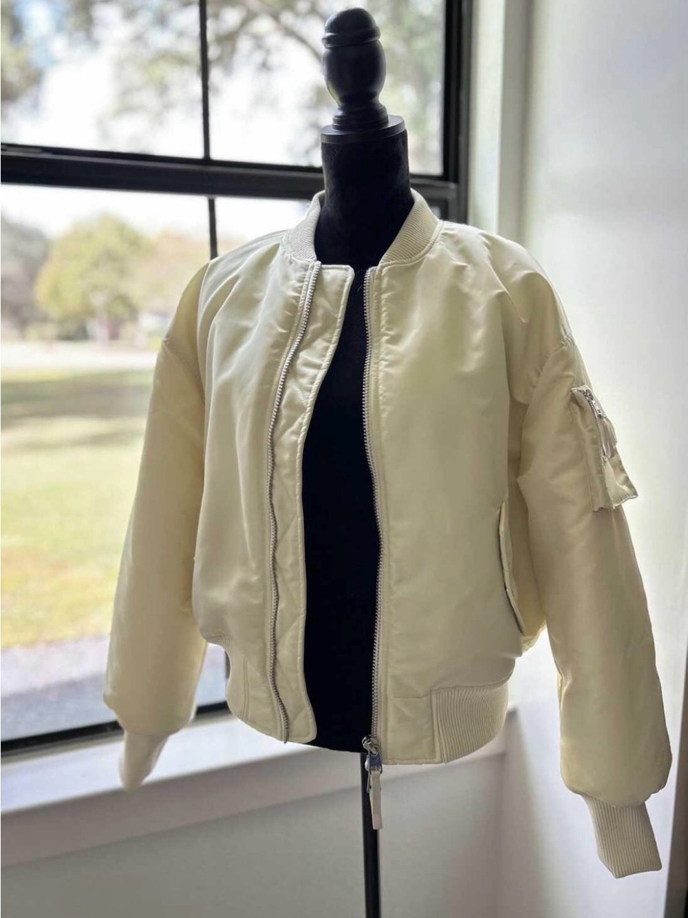 Fabletics Iconic Bomber Jacket - Cream / Bone (EUC)